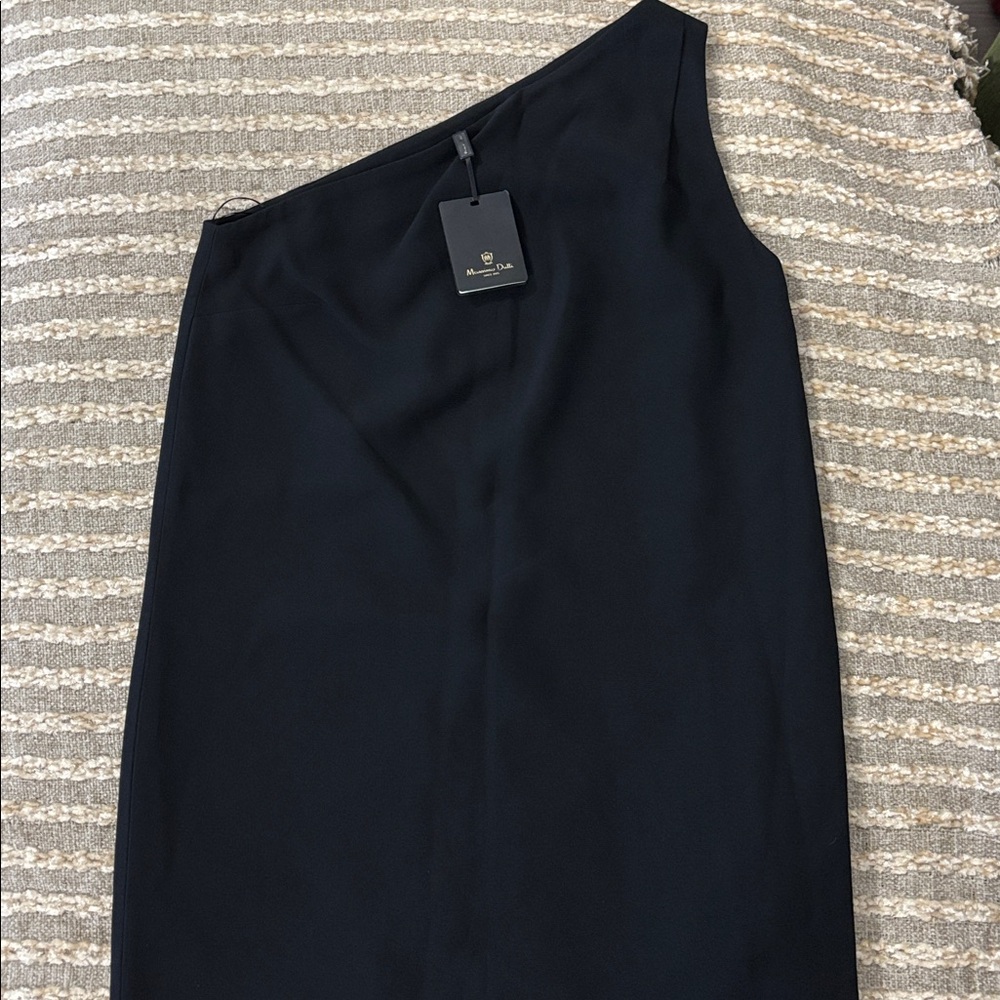 Massimo Dutti Black One Shoulder Shift Cocktail Special Occasion Dress Size 6 - Picture 9 of 13